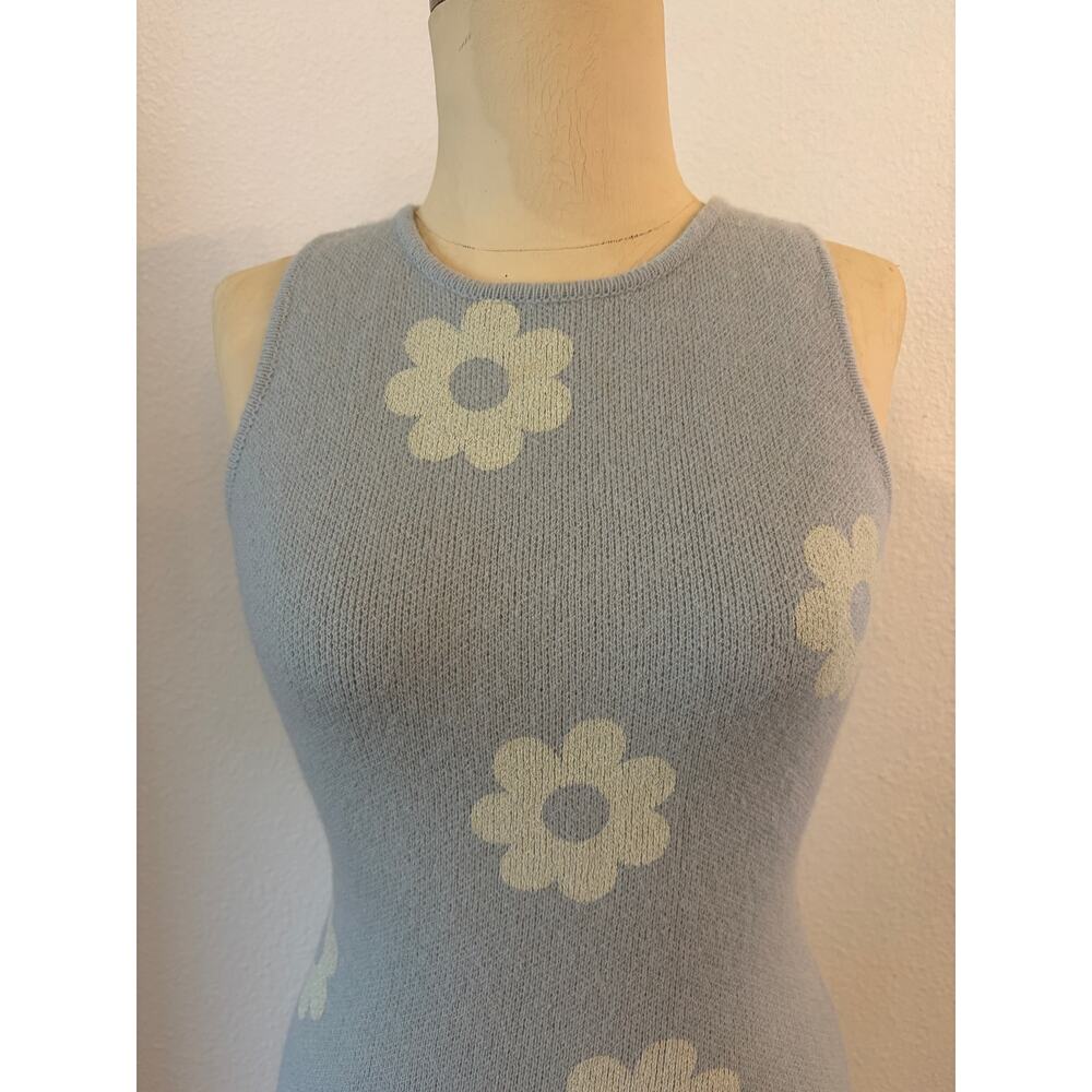 LE LIS Blue Daisy Knit Dress Sleeveless Bodycon Mini Soft Girl Cottagecore Small - Picture 2 of 6